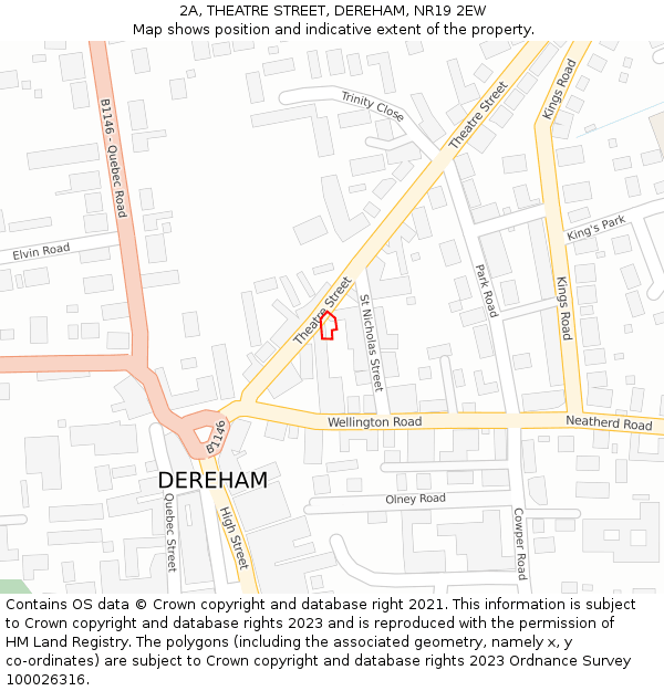 2A, THEATRE STREET, DEREHAM, NR19 2EW: Location map and indicative extent of plot