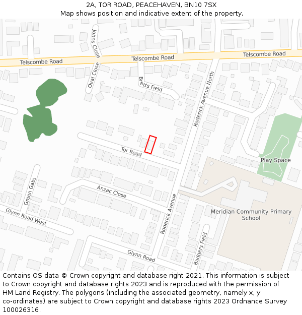 2A, TOR ROAD, PEACEHAVEN, BN10 7SX: Location map and indicative extent of plot