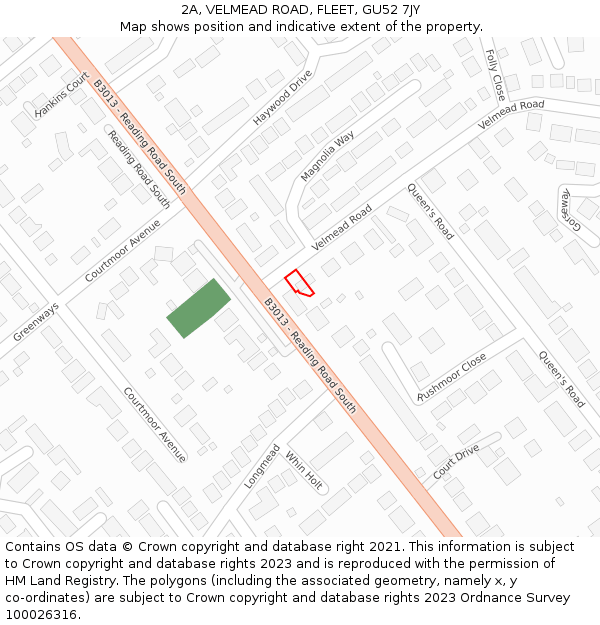 2A, VELMEAD ROAD, FLEET, GU52 7JY: Location map and indicative extent of plot