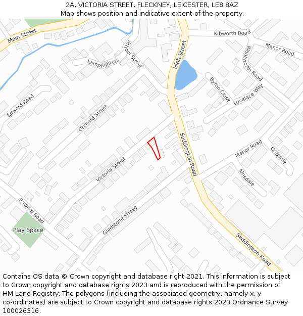 2A, VICTORIA STREET, FLECKNEY, LEICESTER, LE8 8AZ: Location map and indicative extent of plot