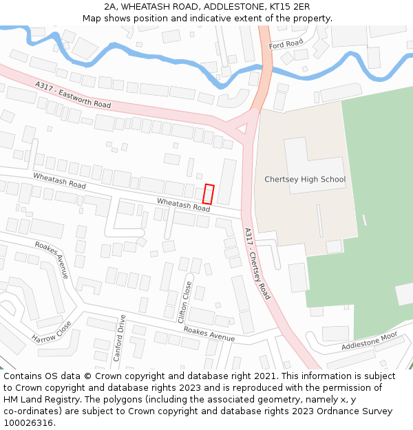 2A, WHEATASH ROAD, ADDLESTONE, KT15 2ER: Location map and indicative extent of plot