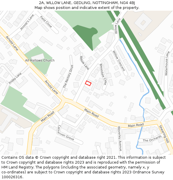 2A, WILLOW LANE, GEDLING, NOTTINGHAM, NG4 4BJ: Location map and indicative extent of plot