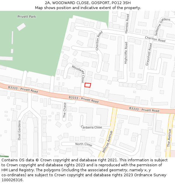 2A, WOODWARD CLOSE, GOSPORT, PO12 3SH: Location map and indicative extent of plot