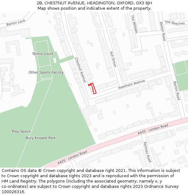 2B, CHESTNUT AVENUE, HEADINGTON, OXFORD, OX3 9JH: Location map and indicative extent of plot