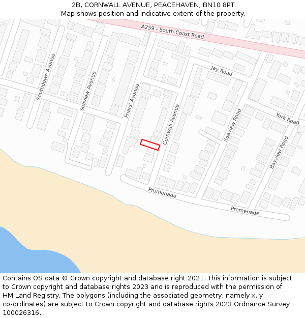 2B, CORNWALL AVENUE, PEACEHAVEN, BN10 8PT: Location map and indicative extent of plot