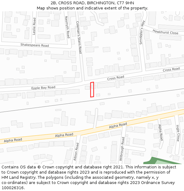 2B, CROSS ROAD, BIRCHINGTON, CT7 9HN: Location map and indicative extent of plot