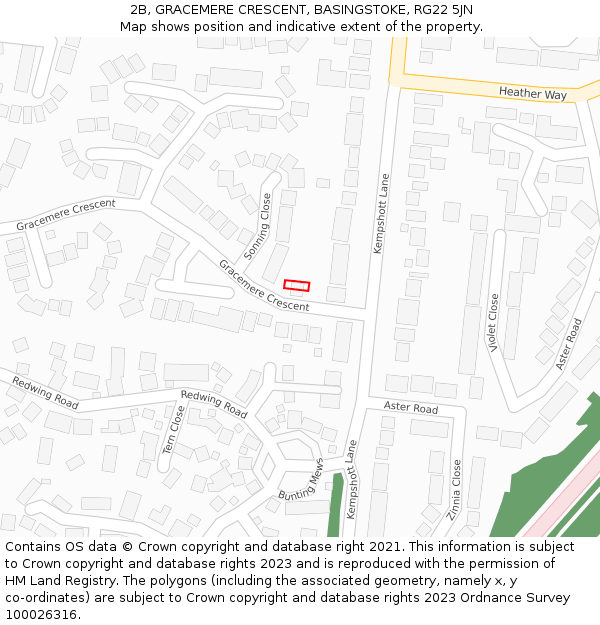 2B, GRACEMERE CRESCENT, BASINGSTOKE, RG22 5JN: Location map and indicative extent of plot