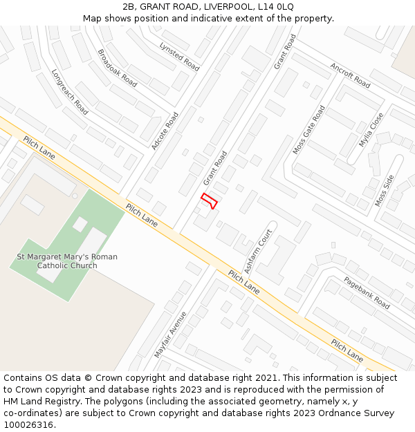 2B, GRANT ROAD, LIVERPOOL, L14 0LQ: Location map and indicative extent of plot