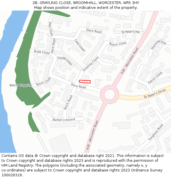 2B, GRAYLING CLOSE, BROOMHALL, WORCESTER, WR5 3HY: Location map and indicative extent of plot