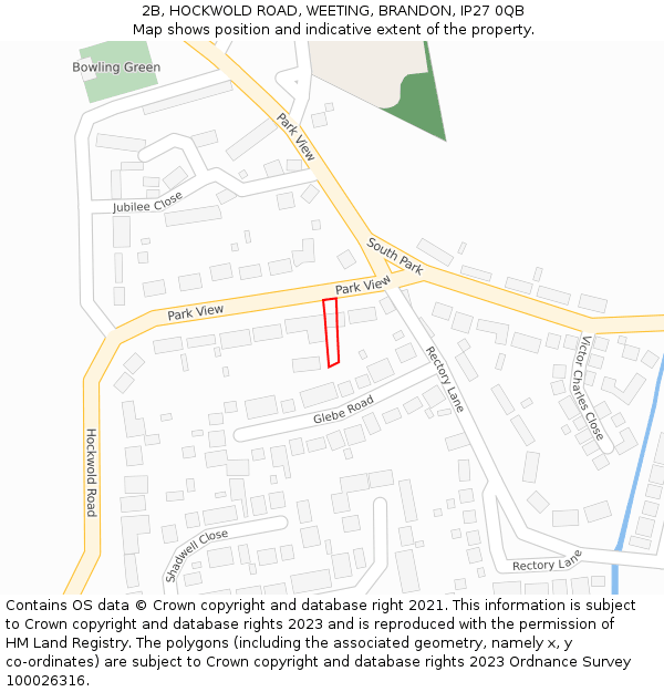 2B, HOCKWOLD ROAD, WEETING, BRANDON, IP27 0QB: Location map and indicative extent of plot