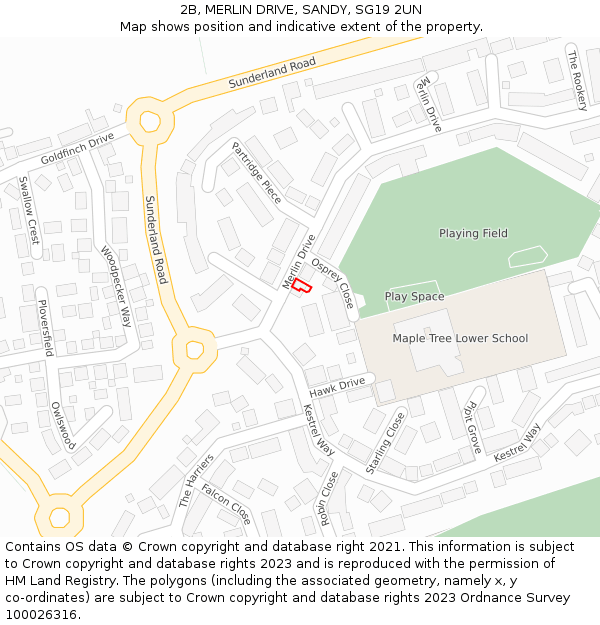 2B, MERLIN DRIVE, SANDY, SG19 2UN: Location map and indicative extent of plot