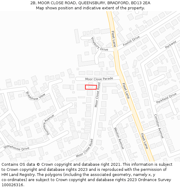 2B, MOOR CLOSE ROAD, QUEENSBURY, BRADFORD, BD13 2EA: Location map and indicative extent of plot