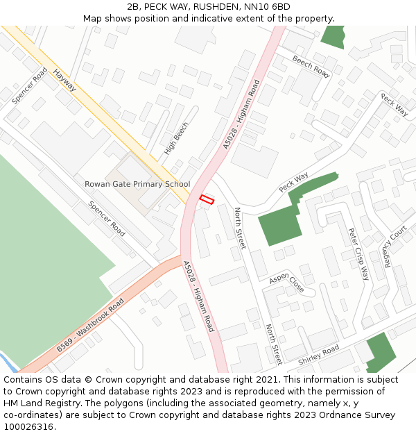 2B, PECK WAY, RUSHDEN, NN10 6BD: Location map and indicative extent of plot