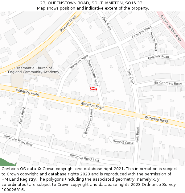 2B, QUEENSTOWN ROAD, SOUTHAMPTON, SO15 3BH: Location map and indicative extent of plot