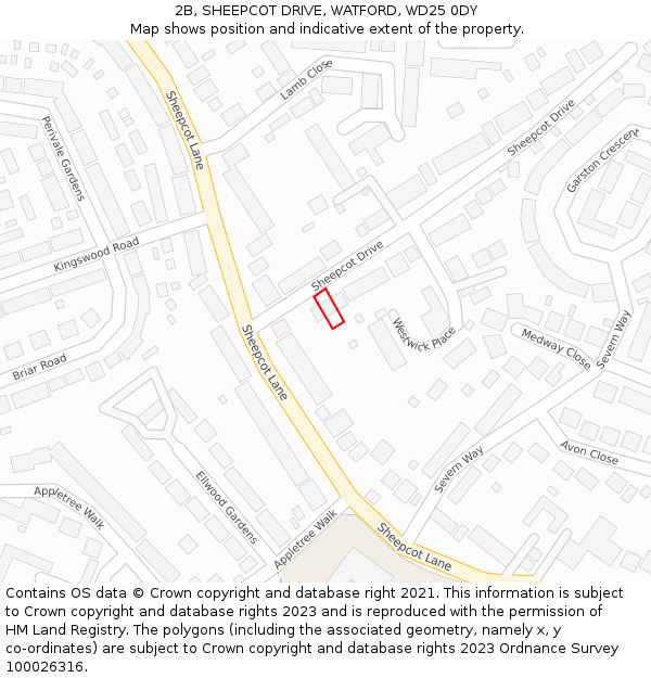 2B, SHEEPCOT DRIVE, WATFORD, WD25 0DY: Location map and indicative extent of plot