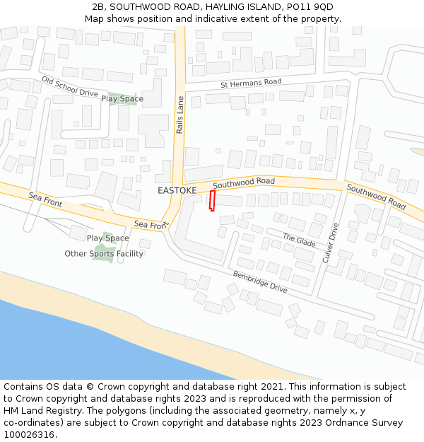 2B, SOUTHWOOD ROAD, HAYLING ISLAND, PO11 9QD: Location map and indicative extent of plot