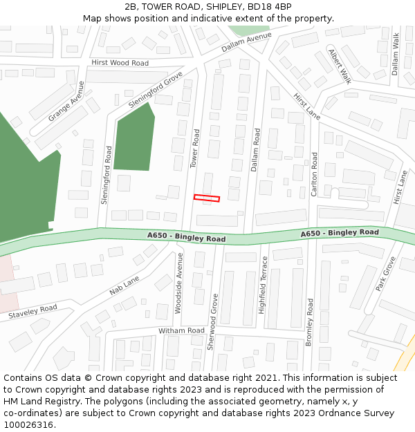 2B, TOWER ROAD, SHIPLEY, BD18 4BP: Location map and indicative extent of plot