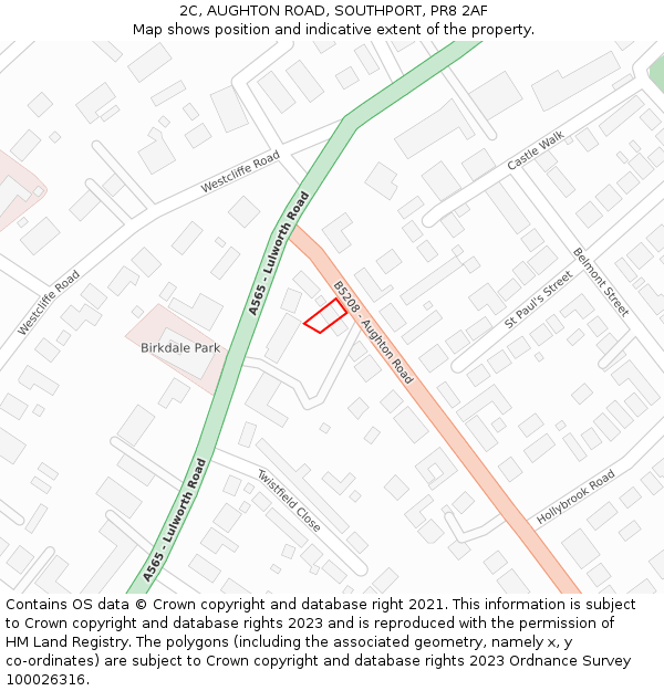 2C, AUGHTON ROAD, SOUTHPORT, PR8 2AF: Location map and indicative extent of plot