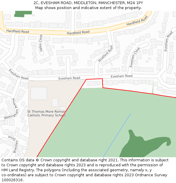 2C, EVESHAM ROAD, MIDDLETON, MANCHESTER, M24 1PY: Location map and indicative extent of plot