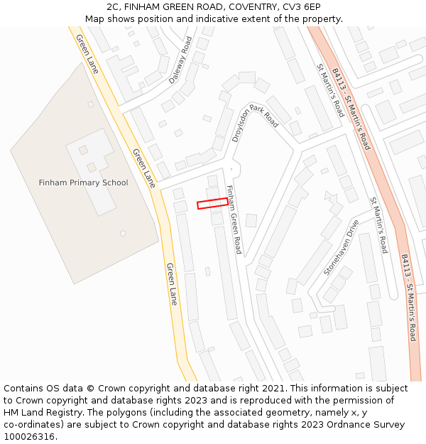 2C, FINHAM GREEN ROAD, COVENTRY, CV3 6EP: Location map and indicative extent of plot