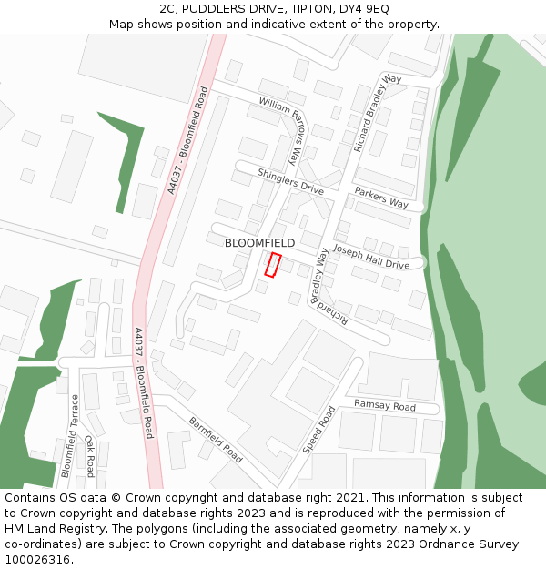 2C, PUDDLERS DRIVE, TIPTON, DY4 9EQ: Location map and indicative extent of plot