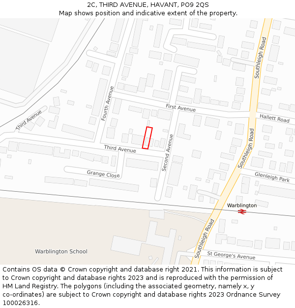 2C, THIRD AVENUE, HAVANT, PO9 2QS: Location map and indicative extent of plot