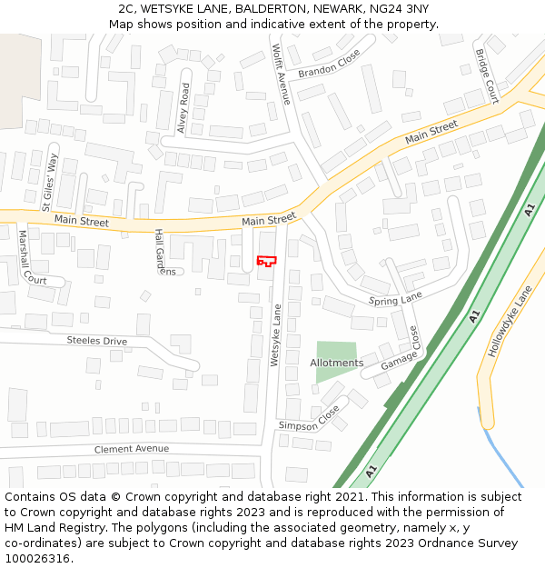 2C, WETSYKE LANE, BALDERTON, NEWARK, NG24 3NY: Location map and indicative extent of plot