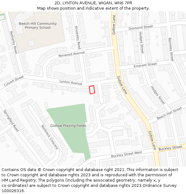 2D, LYNTON AVENUE, WIGAN, WN6 7PR: Location map and indicative extent of plot