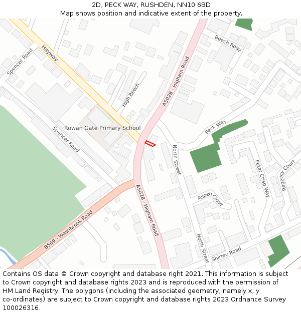 2D, PECK WAY, RUSHDEN, NN10 6BD: Location map and indicative extent of plot