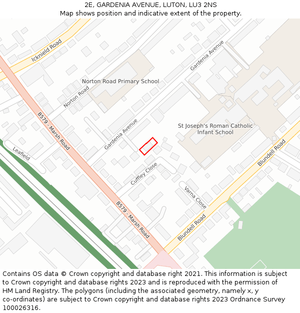 2E, GARDENIA AVENUE, LUTON, LU3 2NS: Location map and indicative extent of plot