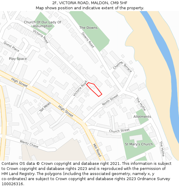 2F, VICTORIA ROAD, MALDON, CM9 5HF: Location map and indicative extent of plot