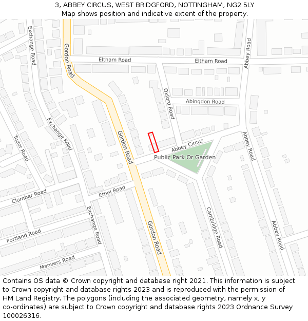 3, ABBEY CIRCUS, WEST BRIDGFORD, NOTTINGHAM, NG2 5LY: Location map and indicative extent of plot