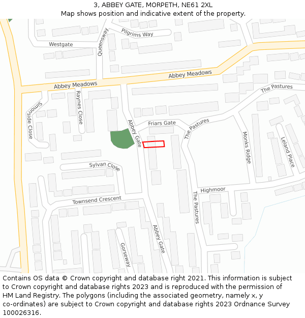 3, ABBEY GATE, MORPETH, NE61 2XL: Location map and indicative extent of plot
