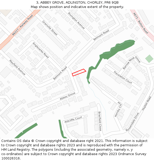 3, ABBEY GROVE, ADLINGTON, CHORLEY, PR6 9QB: Location map and indicative extent of plot