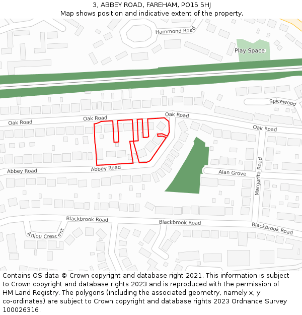 3, ABBEY ROAD, FAREHAM, PO15 5HJ: Location map and indicative extent of plot