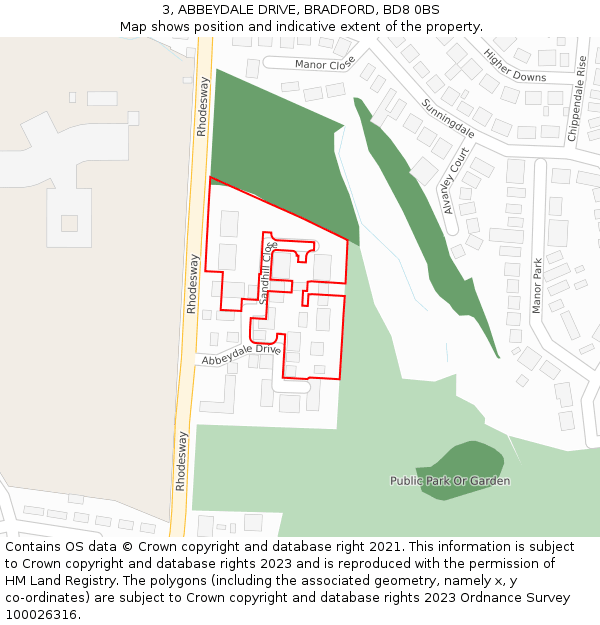 3, ABBEYDALE DRIVE, BRADFORD, BD8 0BS: Location map and indicative extent of plot