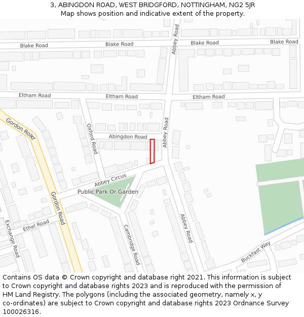 3, ABINGDON ROAD, WEST BRIDGFORD, NOTTINGHAM, NG2 5JR: Location map and indicative extent of plot