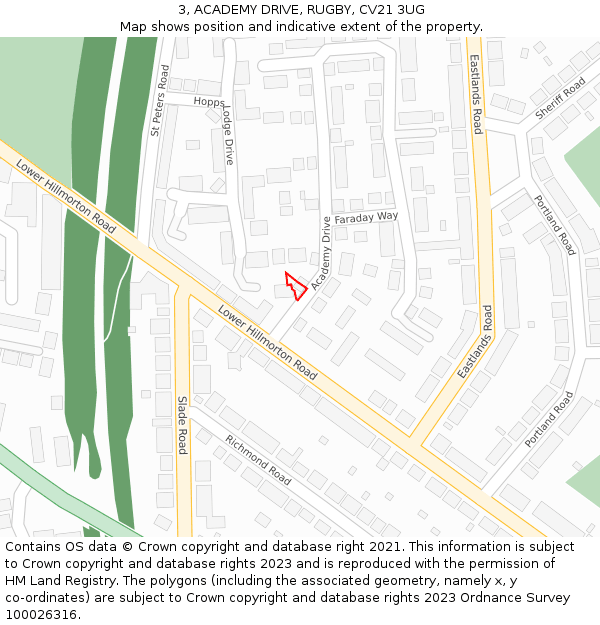 3, ACADEMY DRIVE, RUGBY, CV21 3UG: Location map and indicative extent of plot