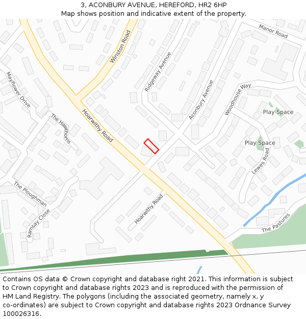 3, ACONBURY AVENUE, HEREFORD, HR2 6HP: Location map and indicative extent of plot