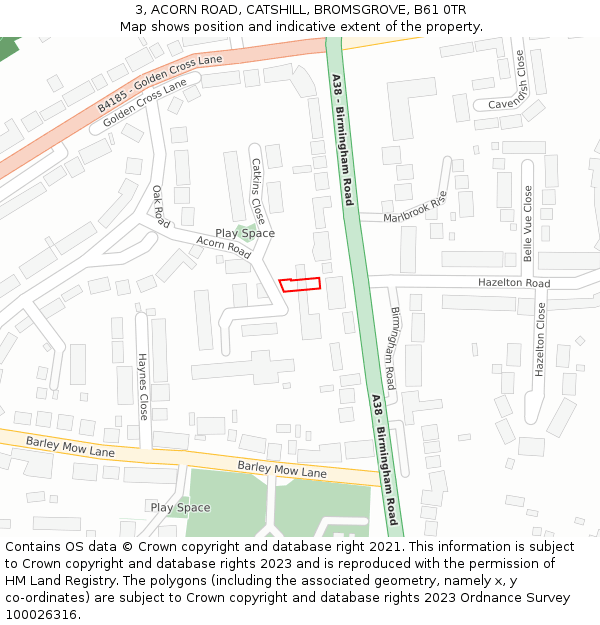 3, ACORN ROAD, CATSHILL, BROMSGROVE, B61 0TR: Location map and indicative extent of plot