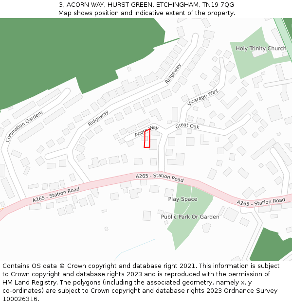 3, ACORN WAY, HURST GREEN, ETCHINGHAM, TN19 7QG: Location map and indicative extent of plot