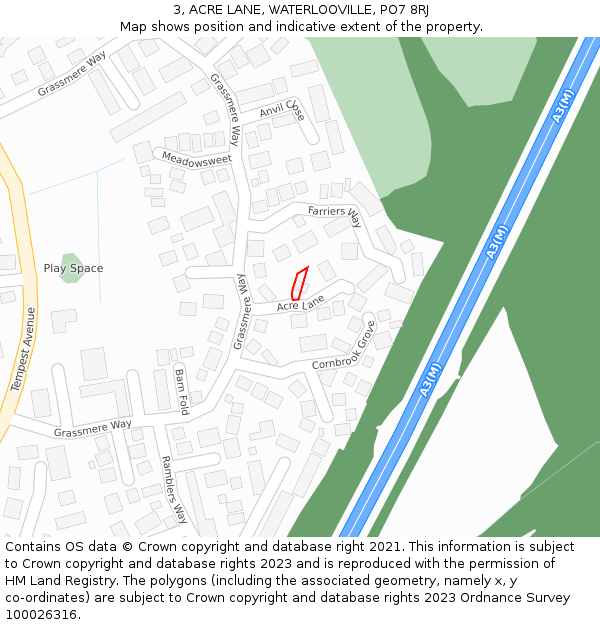 3, ACRE LANE, WATERLOOVILLE, PO7 8RJ: Location map and indicative extent of plot