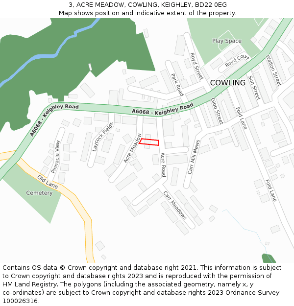 3, ACRE MEADOW, COWLING, KEIGHLEY, BD22 0EG: Location map and indicative extent of plot