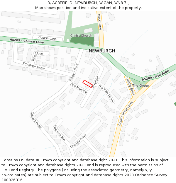 3, ACREFIELD, NEWBURGH, WIGAN, WN8 7LJ: Location map and indicative extent of plot