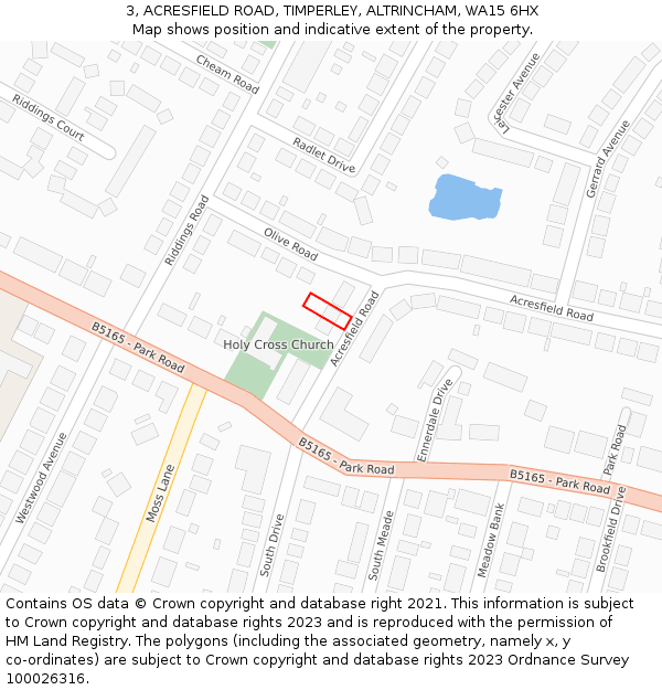 3, ACRESFIELD ROAD, TIMPERLEY, ALTRINCHAM, WA15 6HX: Location map and indicative extent of plot