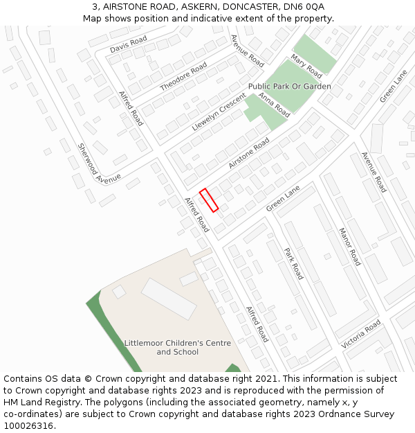 3, AIRSTONE ROAD, ASKERN, DONCASTER, DN6 0QA: Location map and indicative extent of plot