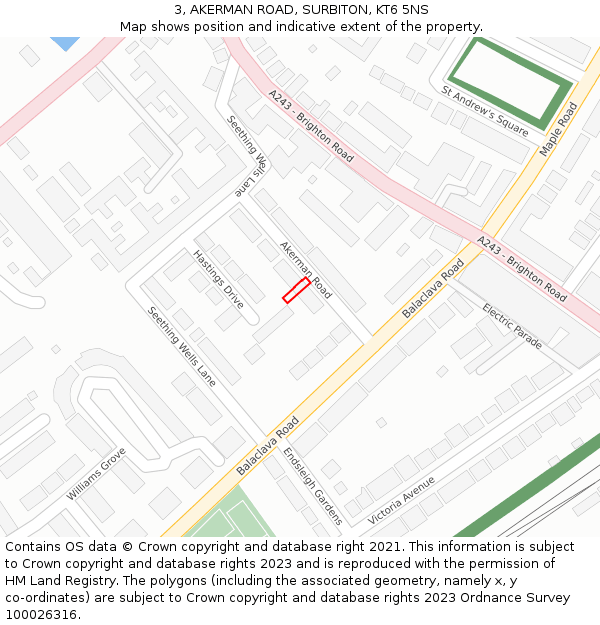 3, AKERMAN ROAD, SURBITON, KT6 5NS: Location map and indicative extent of plot