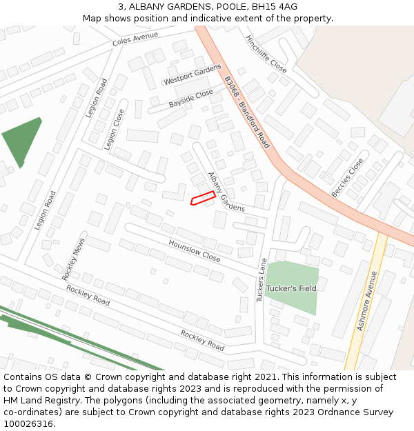 3, ALBANY GARDENS, POOLE, BH15 4AG: Location map and indicative extent of plot