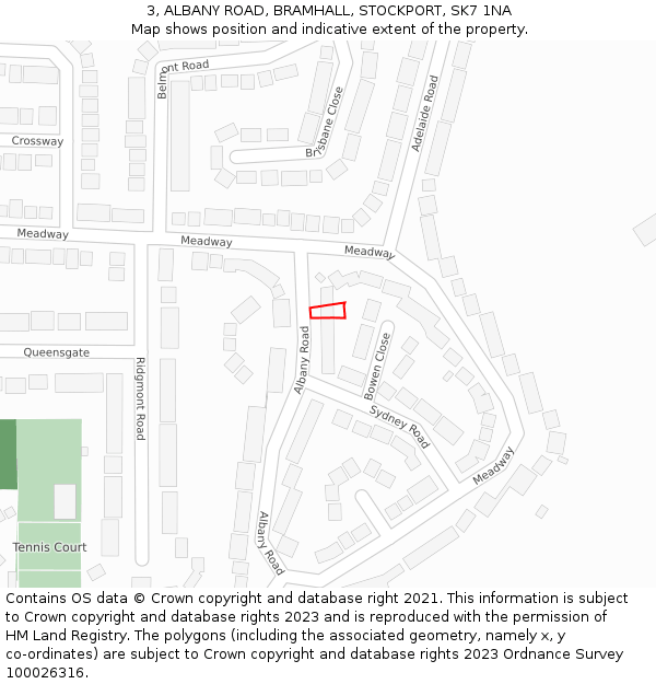 3, ALBANY ROAD, BRAMHALL, STOCKPORT, SK7 1NA: Location map and indicative extent of plot