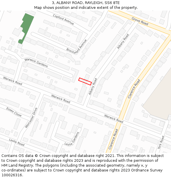 3, ALBANY ROAD, RAYLEIGH, SS6 8TE: Location map and indicative extent of plot